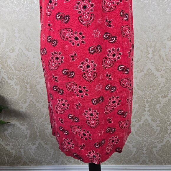 Coldwater Creek Size Small Red Bandana Print Shirt Dress Sleeveless Linen Blend - Picture 10 of 15